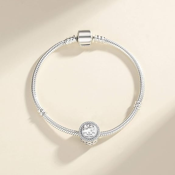 Linorui 925 Sterling Silver Charm — I Love You to the Moon and Back, Pandora Compatible