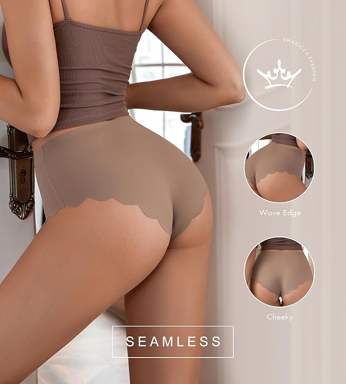 Seamless High Waisted Cheeky Underwear for Women – Wave Edge No Show Ribbed Panties Pack