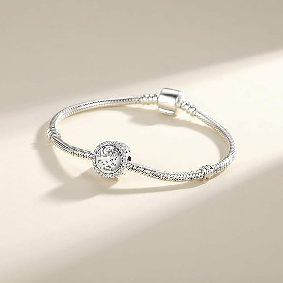 Linorui 925 Sterling Silver Charm — I Love You to the Moon and Back, Pandora Compatible