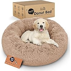 Donut Dog Bed - Premium Comfort for Anxiety Relief | Fluffy & Calming Design (Camel, Small)
