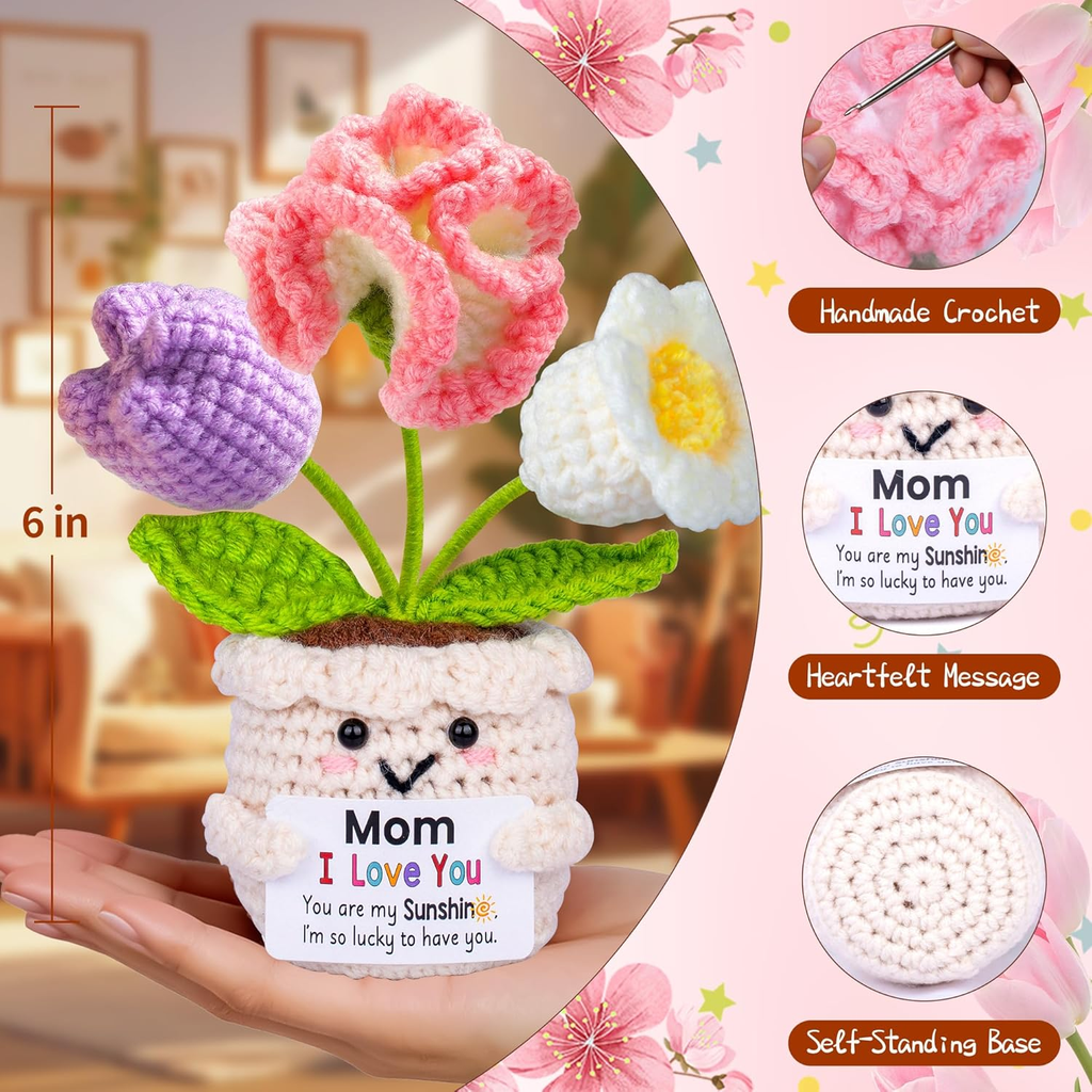 Handmade Crochet Flower Pot — "Mom I Love You" Mother's Day Gift