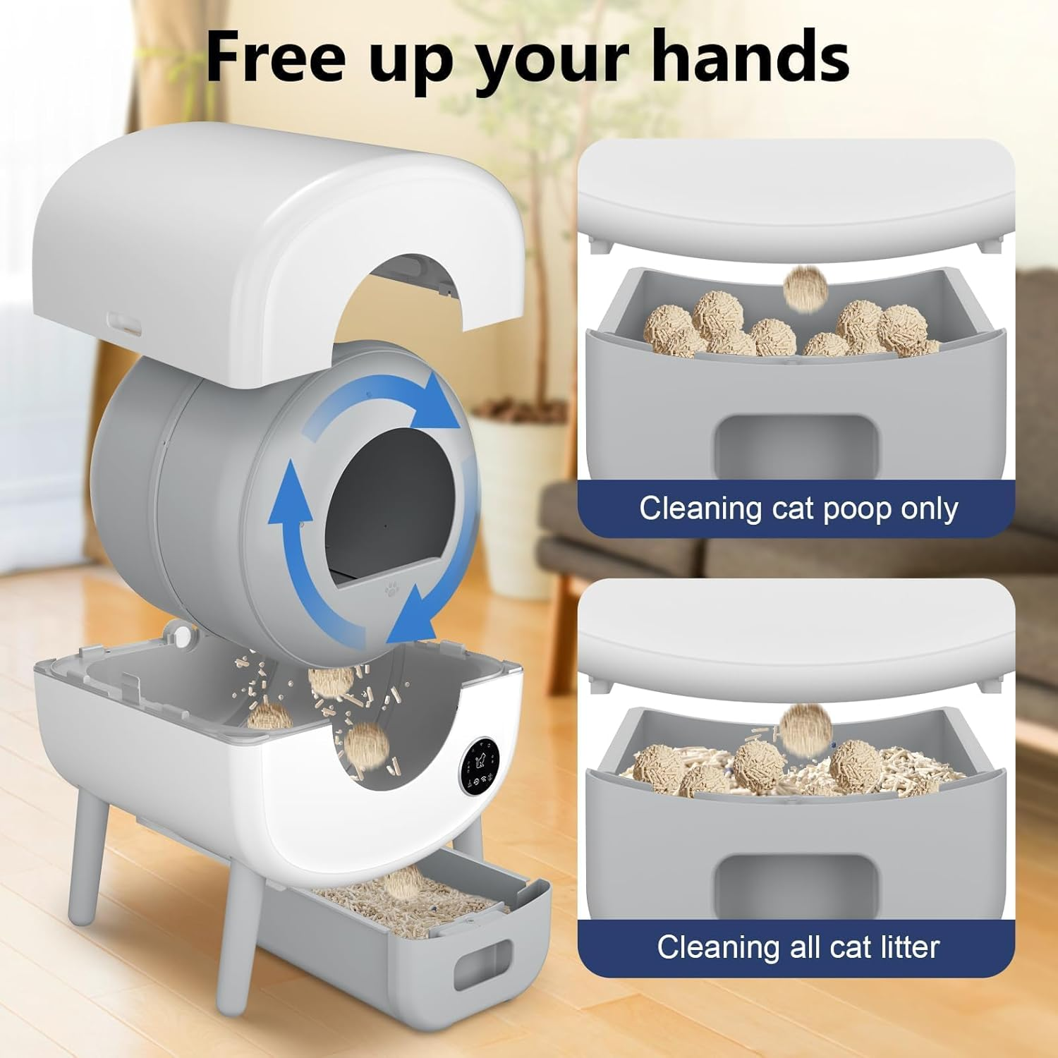 Cumrige Self Cleaning Litter Box - Large Automatic Cat Litter Box with App Control (White & Grey)