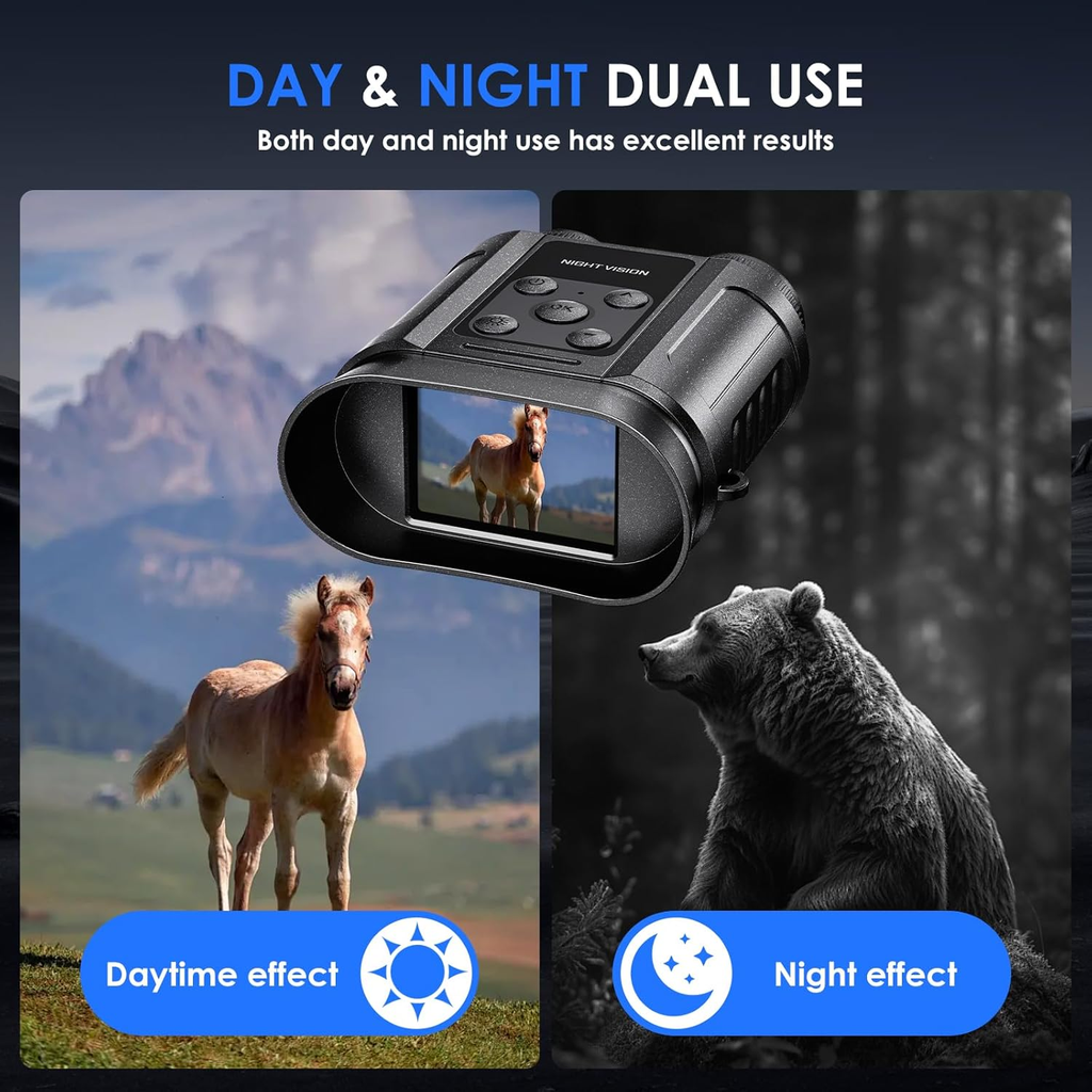 4K Night Vision Goggles Binoculars — 40MP, 8X Zoom, 7-Level IR, 32GB Card Included, Photo & Video Capture