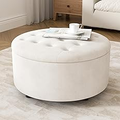 YUUIJOAA 30-Inch Round Storage Ottoman - Modern Tufted Circular Coffee Table with Removable Top (White)