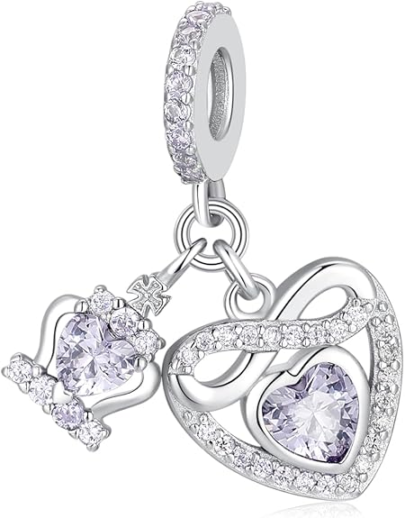 Birthstone Infinity Heart Dangle Charm — 925 Sterling Silver, Pandora Compatible
