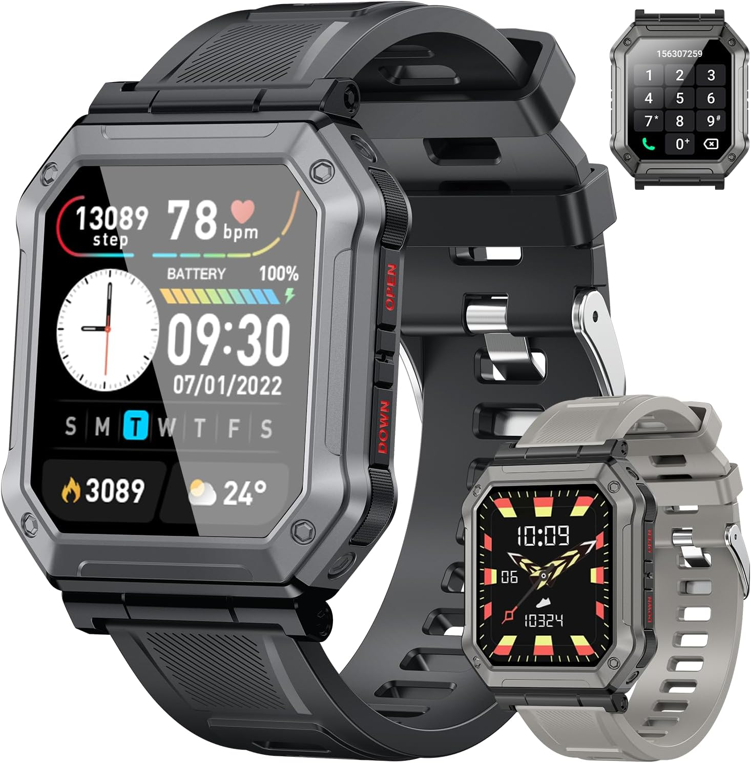Paukila Military Smart Watch for Men — Bluetooth Call, Heart Rate, 112+ Sports Modes