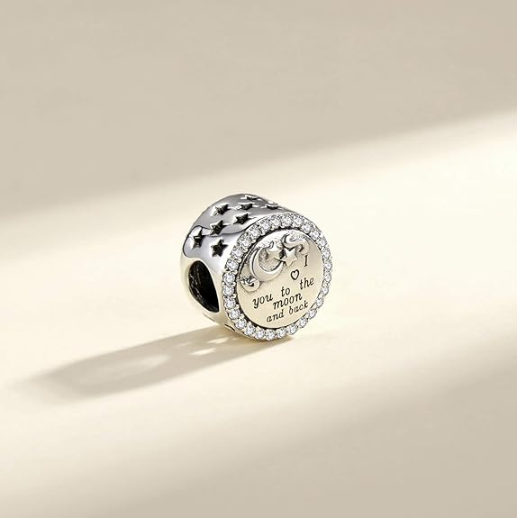Linorui 925 Sterling Silver Charm — I Love You to the Moon and Back, Pandora Compatible