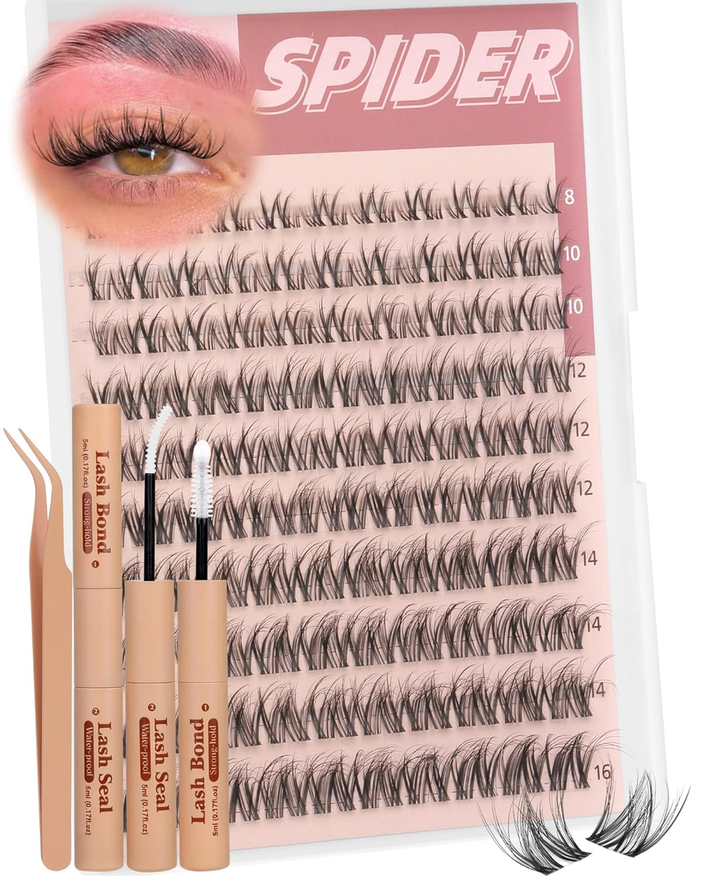 Spider Lash Clusters Kit — Wispy Fluffy DIY Eyelash Extensions with Bond & Seal by TNFVLONEINS