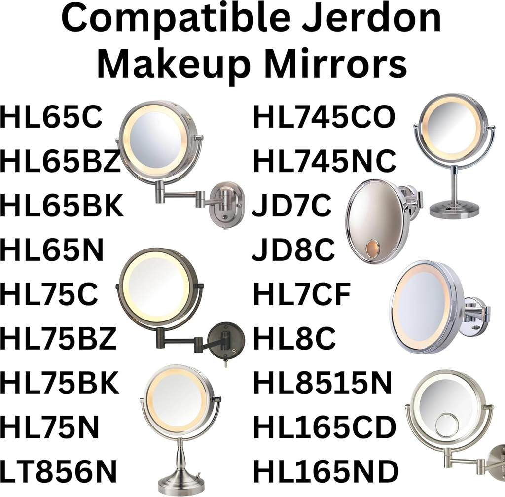JERDON JLB3060 LED Replacement Light Bulbs for Makeup Mirrors — 3000K & 6000K 2-Pack