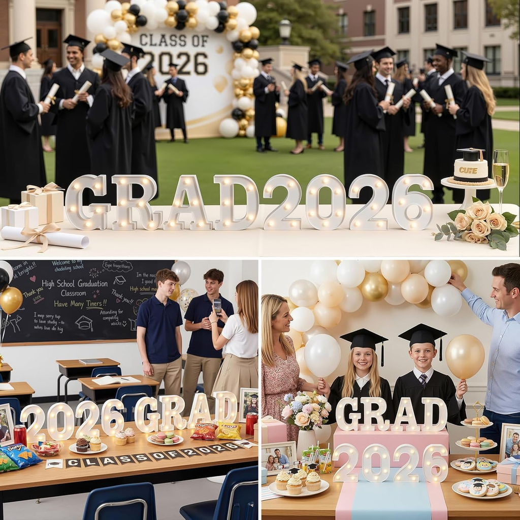 OLANRUN 2026 Graduation Decorations — LED Marquee Light Up Letters GRAD 2026 (8 Pcs)