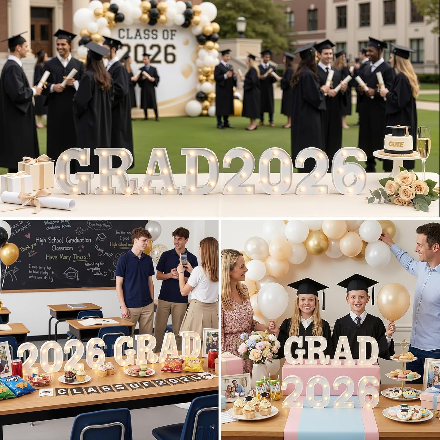 OLANRUN 2026 Graduation Decorations — LED Marquee Light Up Letters GRAD 2026 (8 Pcs)