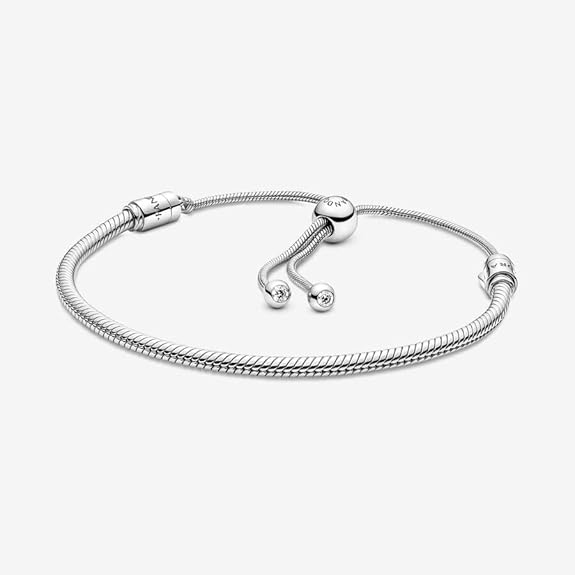 PANDORA Moments Snake Chain Slider Bracelet — Sterling Silver with Clear CZ, 11"