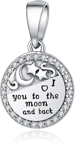 Linorui 925 Sterling Silver Charm — I Love You to the Moon and Back, Pandora Compatible