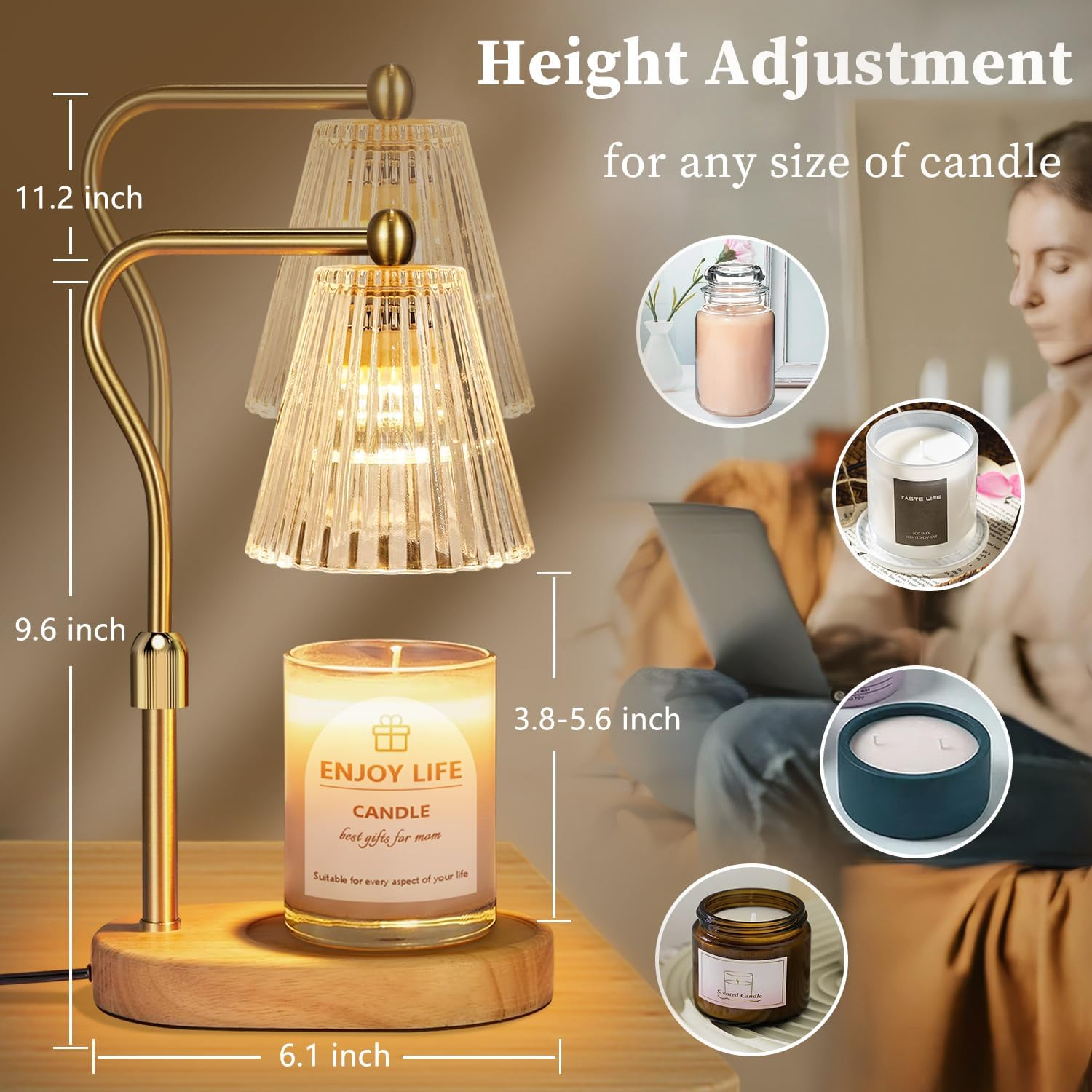 seenlast Candle Warmer Lamp with Timer & Dimmer - Adjustable Height Vintage Home Decor for Scented Jar Candles