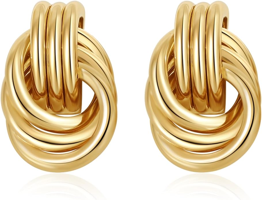 SHERLOVE Chunky Gold Knot Drop Earrings — Hypoallergenic, Lightweight Statement Earrings