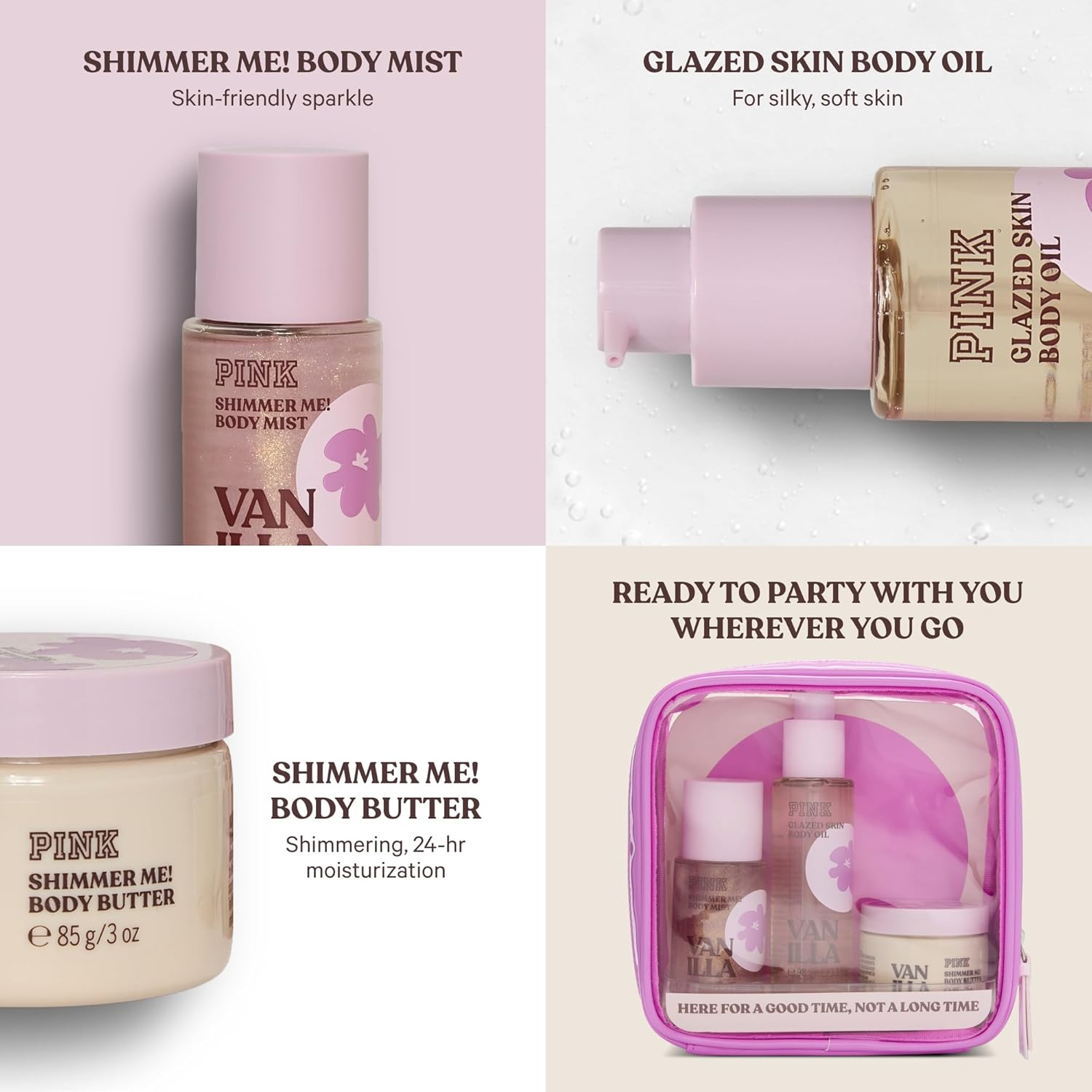 Victoria's Secret PINK Vanilla Gift Set – Body Mist, Body Oil & Body Butter