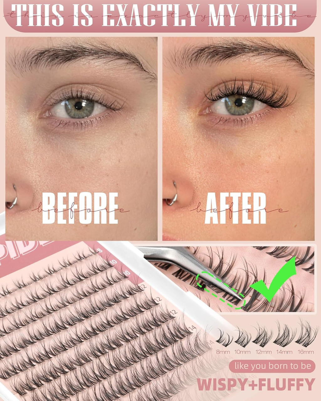 Spider Lash Clusters Kit — Wispy Fluffy DIY Eyelash Extensions with Bond & Seal by TNFVLONEINS
