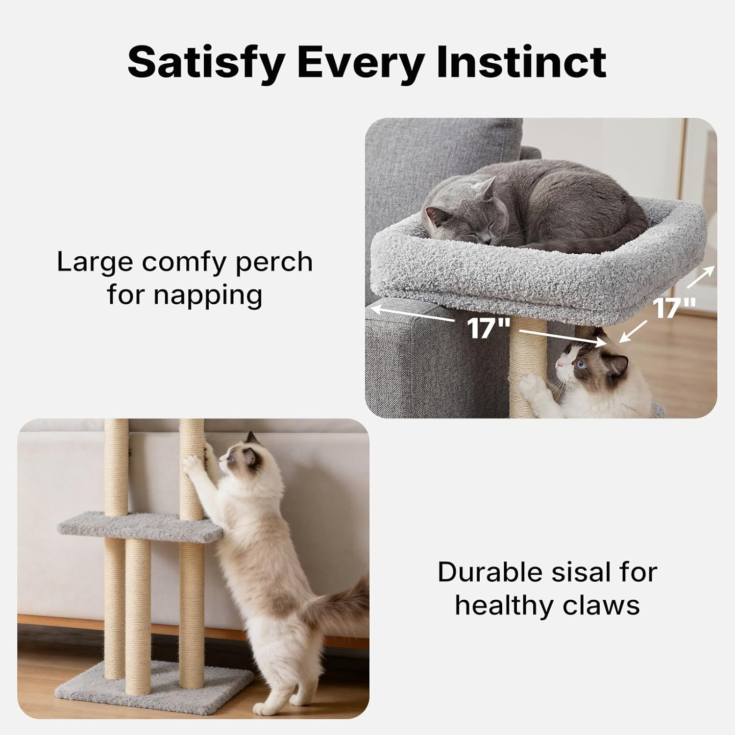 Veehoo Couch Corner Cat Scratcher with Tall Cat Bed & Climbing Posts