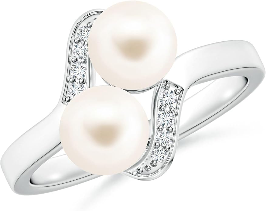 Angara Freshwater Cultured Pearl & Diamond Two Stone Ring — 14K Gold or Silver