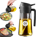 16oz Glass Olive Oil Sprayer for Cooking – 2-in-1 Oil Dispenser & Spray Bottle (Black)